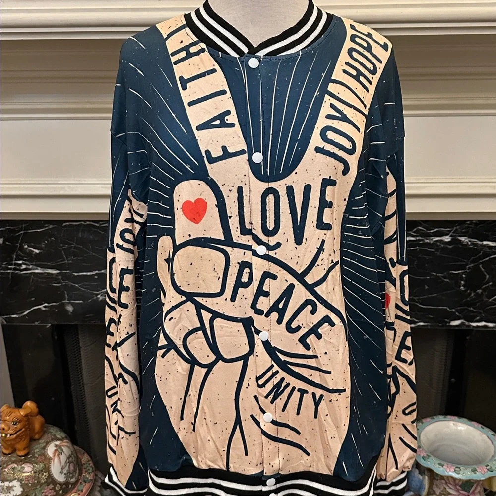 Graphic Love and Peace Bomber Jacket - Picture 2 of 4